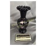 Fenton hand painted artist signed black vase pink