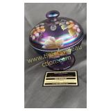 Fenton iridescent purple candy dish hand painted