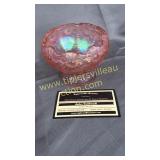 Fenton pink iridescent small bowl on stand flower