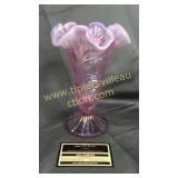Fenton pink opalescent iridized vase on stand