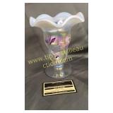 Fenton family opalescent iridescent vase on stand
