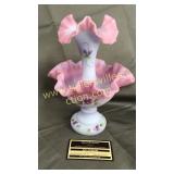 Fenton blue Burmese epergne hand painted violets-