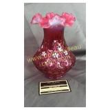 Fenton family cranberry opalescent vase
