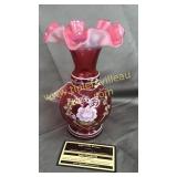 Signed Fenton country cranberry handpainted
