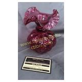 Fenton cranberry beaded melon vase