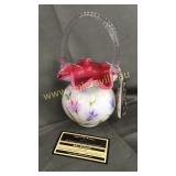 Fenton white cased with cranberry hand painted