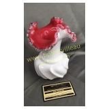Fenton white and cranberry cased silver crest