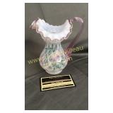 Fenton trellis diamond optic pink crest ewer with
