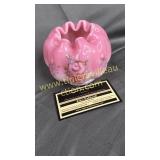 Fenton pink milk slag glass rose bowl hand