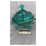 Westmoreland teal green dolphin footed candy dish