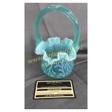Fenton blue green opalescent fern basket