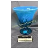 Fenton blue opalescent dancing ladies vase