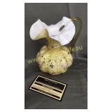 Fenton white cased amber ewer beaded melon style