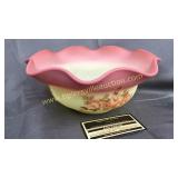 Fenton yellow and pink Burmese handpainted ruffle