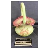 Fenton yellow and pink Burmese basket crimped