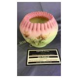 Fenton Burmese maple leaf candy ribbon edge rose