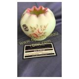 Fenton yellow and pink Burmese rose bowl hand