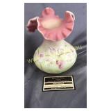 Fenton Burmese hand painted flower/berries vase