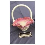 Fenton Burmese hand painted basket