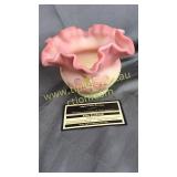 Fenton Burmese dogwood ruffled bowl vase hand