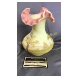 Fenton Burmese trees and birds vase hand painted