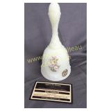 Fenton satin custard bell hand painted artist