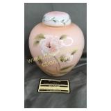 Fenton pink ginger jar with lid messenger