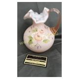 Fenton light pink pitcher hand painted roses
