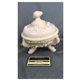 Westmoreland almond slag glass dolphin footed