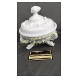 Westmoreland milk glass dolphin footed candy dish