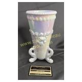 Westmoreland iridescent milk glass dolphin vase