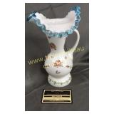 Fenton milk glass aqua crest ewer hand painted
