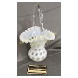 Fenton white opalescent coin dot basket