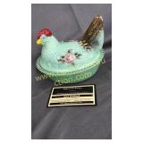 Westmoreland jadeite hand painted hen on nest