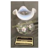 Fenton opalescent beaded melon vase hand painted