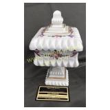 Milk glass hand painted bows and roses candy