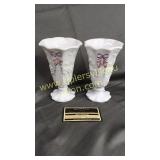Pair of westmoreland milk glass vases grape
