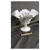 Westmoreland milk glass hand painted compote