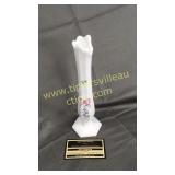Hand painted milk glass pulled vase on stand
