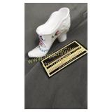 Hand painted milk glass shoe bows and roses