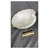 White and gold art glass bowl