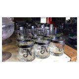 Vintage monogrammed N glasses 12 tumblers and 6