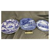 3 blue and white plates