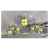 Hand painted dogwood juice set pitcher has