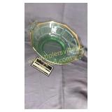 Green depression and gold bowl with handles