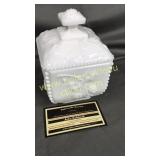 Milk glass grape pattern covered candy dish