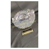 Iridescent cut glass bowl