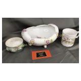 Footed pansy bowl and others