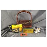 Ertl toy, number box, dog figurine and car in