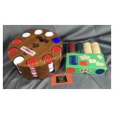 Poker chip caddy with box of vintage chips